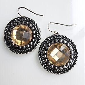 Premier Designs antique silver toned yellow glass circular rope fashion earrings